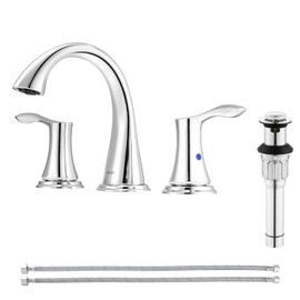 PARLOS Widespread 2 Handles Bathroom Sink Faucet with Metal Pop Up Sink Drain and cUPC Faucet Supply Lines, Chrome, Demeter 1364701