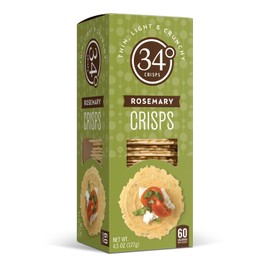 34 Degrees Rosemary Crisps | Light & Crunchy Thin Crackers for Charcuterie, Cheese Boards & Entertaining, Single Pack (4.5oz)