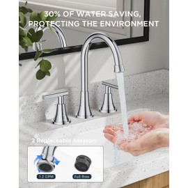 FORIOUS 8 Inch Widespread Chrome Bathroom Faucets Vanity 3 Hole, Polished Chrome Faucet for Bathroom Sink 3 Pieces with Pop-up Drain and 360 Degree Swivel Spout, Silver Lavatory Tap for 6-10 in Sink