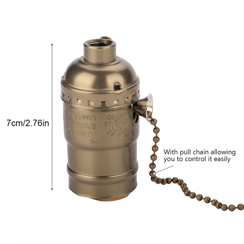 Fdit Aluminum Vintage Light Socket Pull Chain Desk Table Lamp