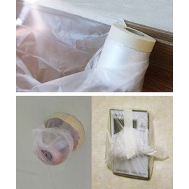 Plastic Sheeting White Masking Tape - Multi Size Pack - General Painters Plastic Drop Cloth for Painting - No Residue Plastic Paint Tape and Drape - Pre-Taped Masking Film - 65 Feet (35.4 In (3 Roll))