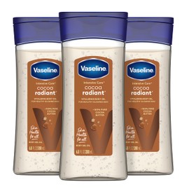 Vaseline Intensive Care Cocoa Radiant Pack of 3 for Glowing Skin Body Gel Oil Made with Pure Cocoa Butter + Replenishing Oils 6.8 oz