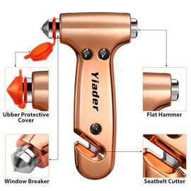Yiader Window Breaker, 3-in-1 Emergency Escape Tool with seat Belt Cutter and Glass Breaker, Safety Emergency Car Escape Tool for Car, Electroplating Pink+Gold