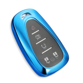Kimity for Chevy Key Fob Cover, Stylish Soft TPU Key Case for Malibu Equinox Blazer Cruze Camaro Traverse Volt Bolt Sonic (5 Buttons) Shell Series Keyless Entry Smart Car(Blue, B), Blue, A