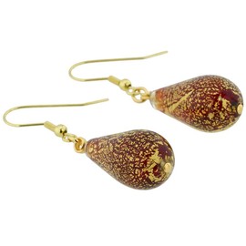 GlassOfVenice Murano Glass Ca D'Oro Teardrop Earrings - Ruby Red
