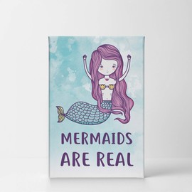 Smile Art Design Mermaids are Real Quote Wall Decor Watercolor Paint Mermaid Decor Canvas Print Kids Room Decor Wall Art Baby Room Decor Nursery Decor Ready to Hang Made in The USA- 12x8