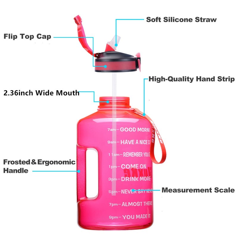 SLUXKE 1 Gallon Water Bottle with Time Marker BPA Free
