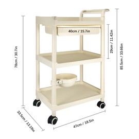 TAGEPOR 3 Tier Rolling Cart with Drawers, White Utility Carts for Kitchen, Laundry Room and Bedroom, 3 Tier Grocery Carts for Home and Office, Bathroom Organizers and Storage Rack on Wheels