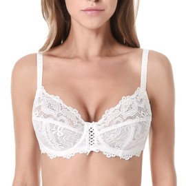 Wingslove Women's Floral Lace Bra, Underwired Bra, Unpadded, Soft Cup, Full Cup -