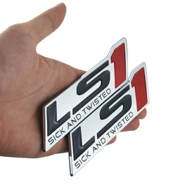 2X Chrome LS1 Emblem Badge Fits Fender Trunk Dash - Sick and Twisted - 3D Raised Strong Adhesive Fit for LS1 RED (Black Red Silver)