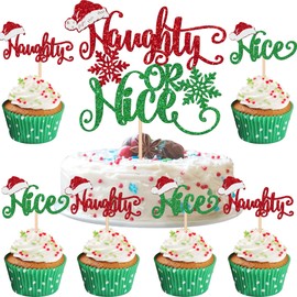 25 adornos para cupcakes traviesos o bonitos con purpurina, para decoración de tartas, sombrero de Papá Noel, copo de nieve, Navidad, para decoración de pasteles, decoración de cumpleaños