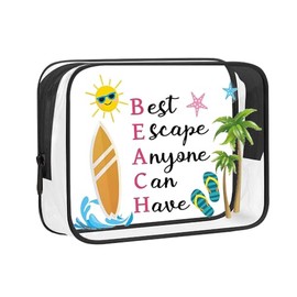 Clear Beach Makeup Bag for Women Girls Summer Vacation Cosmetic Pouch for Friend Travelers Birthday Gifts for Mom Daughter Transparent Travel Toiletry Pouch Beach Themed Gifts