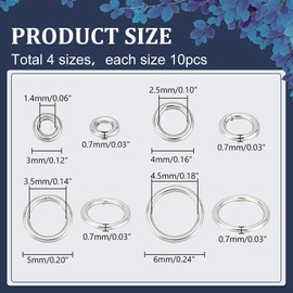 PH PandaHall 4 Sizes Jump Rings 925 Sterling Silver Closed O Rings 40pcs Open Jump Rings Connector Rings Split Rings Circle Clasp for Necklace, Bracelet, Jewellery Making 3/4/5/6 mm