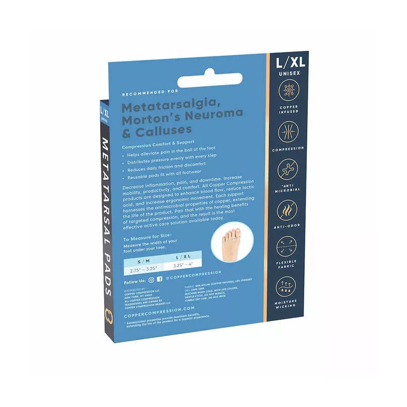 Copper Compression Metatarsal Pads Max Copper Extra Padding for Comfort,