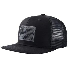 Bassdash Flat Bill Cap, Men's, Women's, Flat Visor Cap, Adjustable Size, 22.0 - 23.6 inches (56 - 60 cm), Camouflage Hat, Trucker Hat, black/fish flag