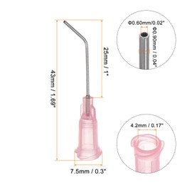 HARFINGTON 24pcs Blunt Tip Dispensing Needle 20 Gauge 1 Inch Screw Interface Bent Flow Design Bent Dispensing Tips with Luer Lock for Adhesive Glue Dispensing, Pink