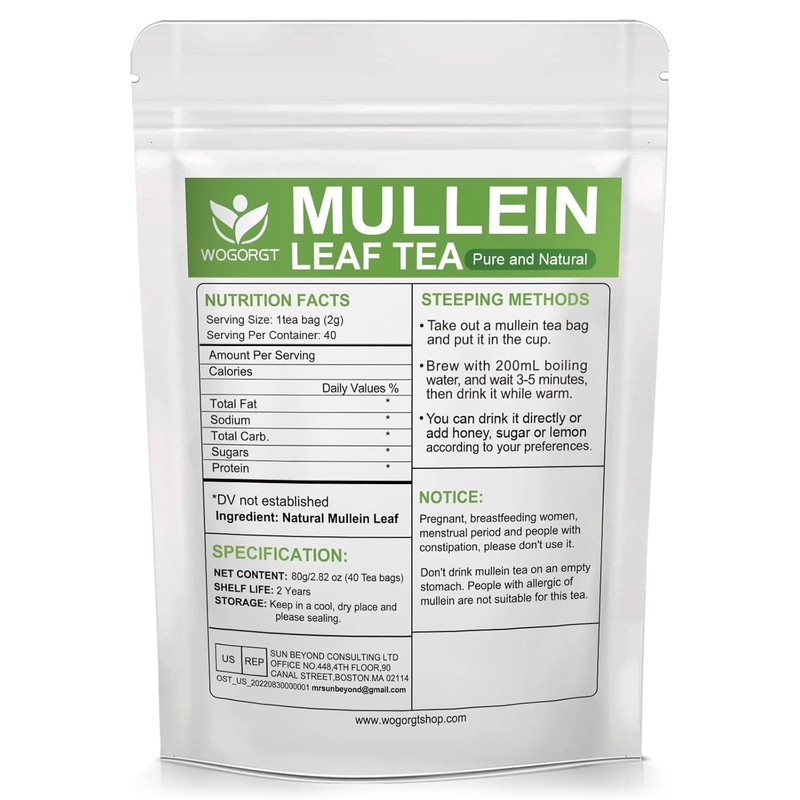 Mullein Tea Bags - Natural Mullein Leaf Tea for Lungs