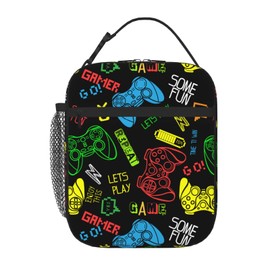 Gamepad Insulated Lunch Bag, Leakproof Portable Box For Boys Girls, Large Capacity Cooler Bag With Handle And Bottle Pocket For Kids Teens Adults Office Camping School Hiking Outdoor