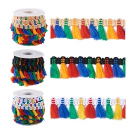 Pandahall 30 Metres 3 Rolls Polyester Tassel Fringe Trim Colourful Ribbon for Stage Clothing Curtains Bags Crafts Decorations Accessories