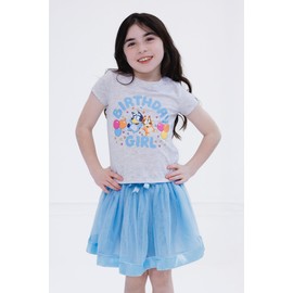 Bluey Birthday Little Girls T-Shirt and Tutu Tulle Skirt Outfit Set Heather Gray/Sky Blue 6