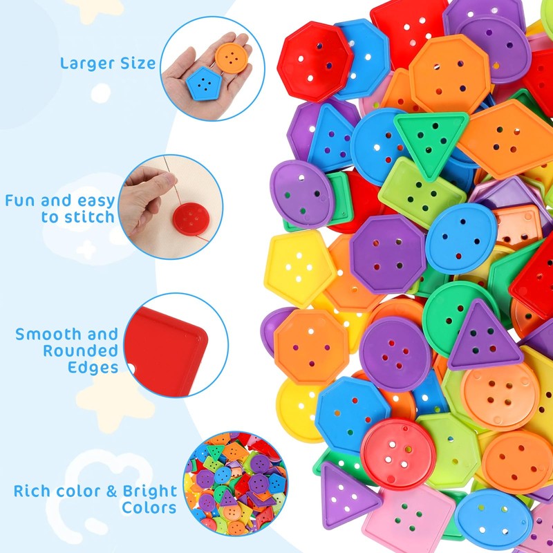 200 Pcs Big Bright Buttons for Kids 8 Colors and