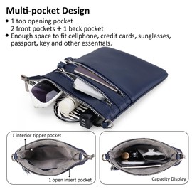 befen Small Leather Crossbody Purses for Women, Multi Pocket Cross Body Bag Zipper Purse and Handbags, Functional Slim Shoulder Bag with Adjustable Long Strap (Navy Blue)