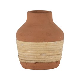 Foreside Home & Garden Natural Handthrown Terracotta & Rattan Bud Vase