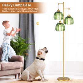 AHDWDW Gold Floor Lamp for Living Room Bedroom,Modern Tree Floor Lamps with Green Glass Shades,68IN Tall Standing Lamp with Bulbs,3 Lights Mid Century Vintage Floor Lamp for Corner Office Reading