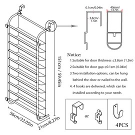 MUOU 10 Tier Shoe rack Hanging Shoe Storage the door shoe rack for Closet Pantry Over The Door Shoe Organizer Wall Floating Shelves (White, 10 Tier)