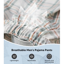 DAVID ARCHY Men's Woven Cotton Pajama Pants – Ultra Lightweight, Breathable Plaid Sleep & Lounge Bottoms with Pockets, 3-Pack (L, Gray Green/Beige Khaki/Navy Cream)