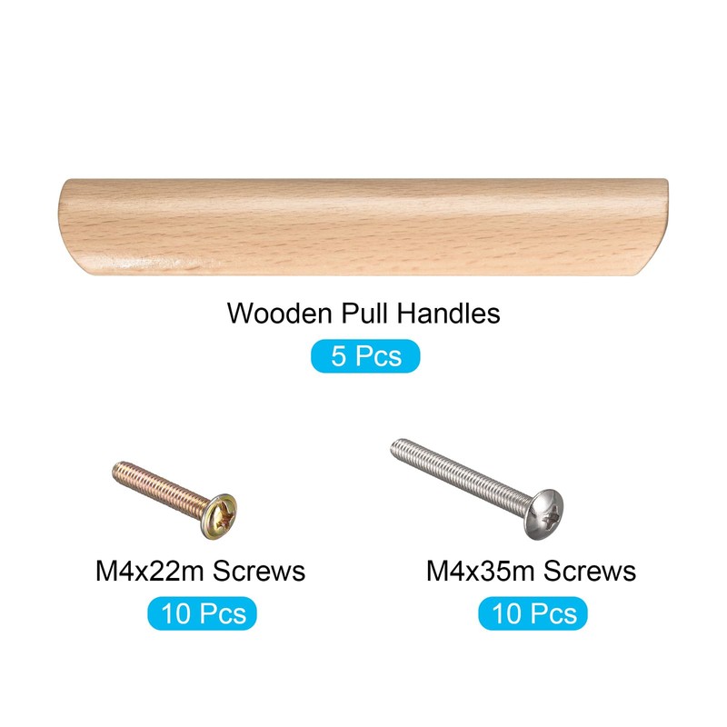 sourcing map Wood Pull Handles, 5pcs 160mm/6.3" Hole Distance Wooden