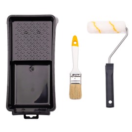 MIVOS Practical Paint Set 4-Piece - Paint Roller 10 cm - Brush for Emulsions - Paint Tray 28 x 16 cm - Plug-In Bracket 27 cm - Painting Set - Made in EU