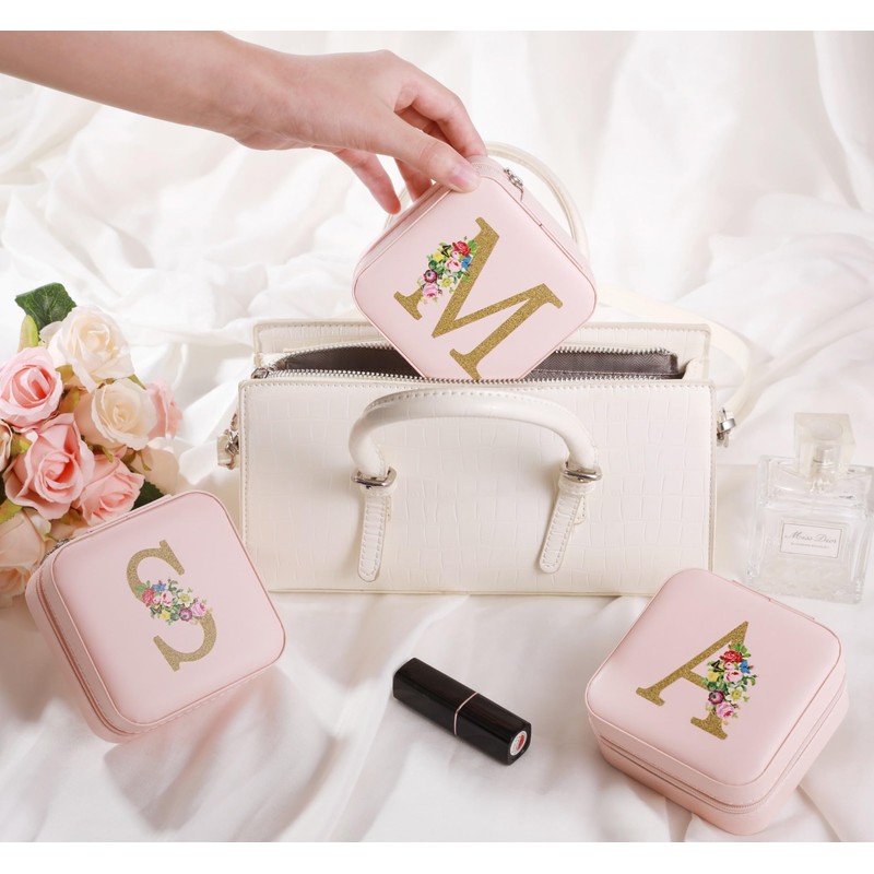 XIUQILAI Jewelry Box for Women, Pink Small Travel Earring Organizer