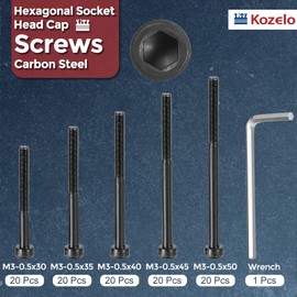 Kozelo 100pcs M3 Socket Head Cap Screws Bolts Nuts Assortment Kit - [M3x30/35/40/45/50mm] Alloy Steel Fully Threaded Black Oxide 12.9 Internal Hex Screw for 3D Printer Use, with Wrench