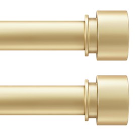 VOIIY Gold Curtain Rod 2 Pack for Windows 28 to 48 Inch, Heavy Duty 1'' Diameter Adjustable Window Drapery Rod Set of 2, Modern and Simple Decorative End Cap Finish, Brass(30"-60")