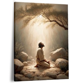 Framed Jesus wall decor for prayer room Christian wall art Jesus prayer canvas wall prints jesus praying in the Garden of Gethsemane Picture home decor Baptism gifts for boys-girl serenity prayer wall art 12X16inch