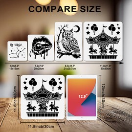 MAYJOYDIY Carousel Horse Stencil 30 x 30 cm Reusable Circus Carnival Stencils for Painting Playgrounds Stencil Templates with Brush for Crafts on Window Wood Wall at Home