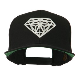 Big Diamond Embroidered Flat Bill Cap - Black OSFM