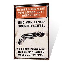 Putuo Decor Tin Sign - This House Is Protected By God And Shotgun - Funny Warning Sign