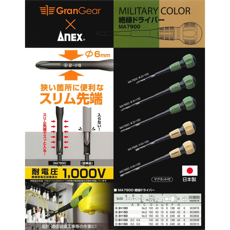 ANEX MA7900-6x100 Insulated Driver, Military Color, GranGear x ANEX Collaboration