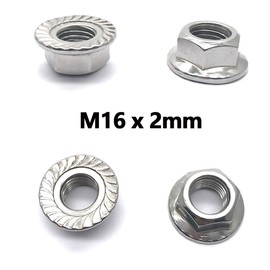 M16-2mm Stainless Steel Flange Nuts Hex Lock Self-Locking Metric Thread Serrated Nut Locknuts（10 Pcs）