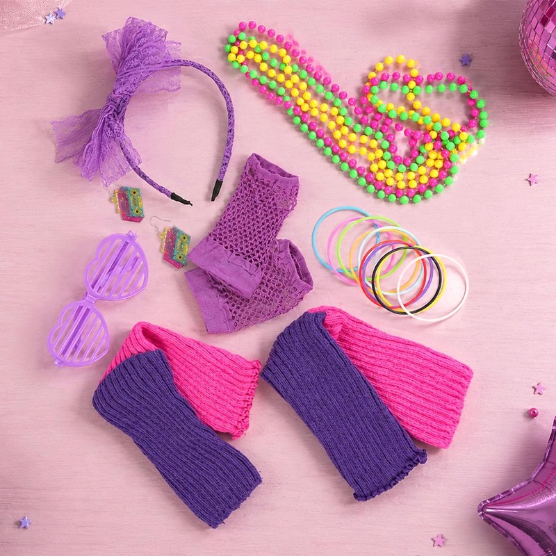 Accesorios de neón 80s para mujer – Guantes de red,