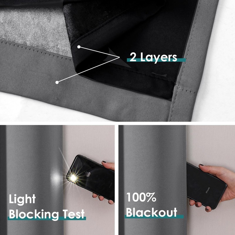 ChrisDowa 100% Blackout Curtains for Bedroom with Black Liner, 2
