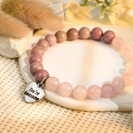 VGWON Unique Gifts for Women Natural Stone Bracelets Best Friend Birthday Gifts for Women Teens Sometimes You Forget You're Awesome/Pink Gradient