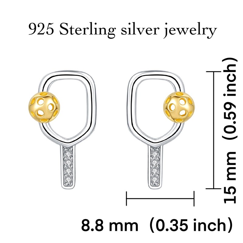 Pickleball Stud Earrings 925 Sterling Silver Jewelry Pickle Ball Gifts