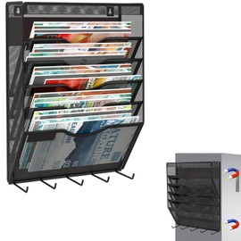 KZWKRG 6 Tier Magnetic File Holder with Hook, Magnetic File Organizer Folder Holder, Wall File Organizer, Hanging Magnetic Paper Holder for File Cabinets, Office, Whiteboard, Magnetic Mail Holder