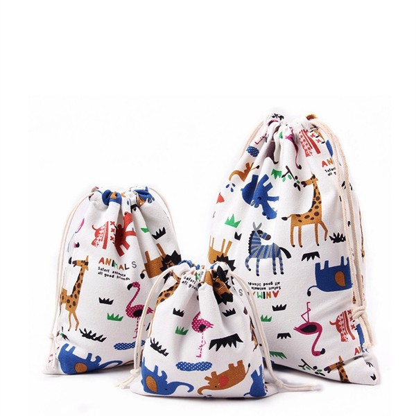 Amoyie 3 pcs Drawstring Storage Bags Set for Kid Stuff Travel Home Accessorie Animal