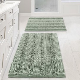 H.VERSAILTEX - Juego de 2 alfombras de baño de felpilla extra gruesa con patrón de rayas de felpilla lanuda para baño, tapetes de baño antideslizantes para piso de baño (32 x 20 más 24 x 17 pulgadas)