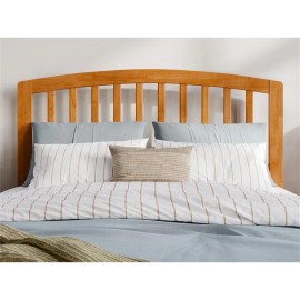 Pemberly Row Full Wood Headboard with Attachable Charger in Light Toffee