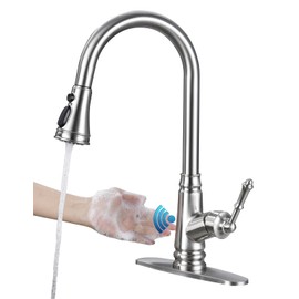 ELLO&ALLO Touchless Kitchen Faucet with Pull Down Sprayer - Single Handle Kitchen Faucets Smart Motion Sensor Stainless Steel Brushed Nickel Sink Faucet